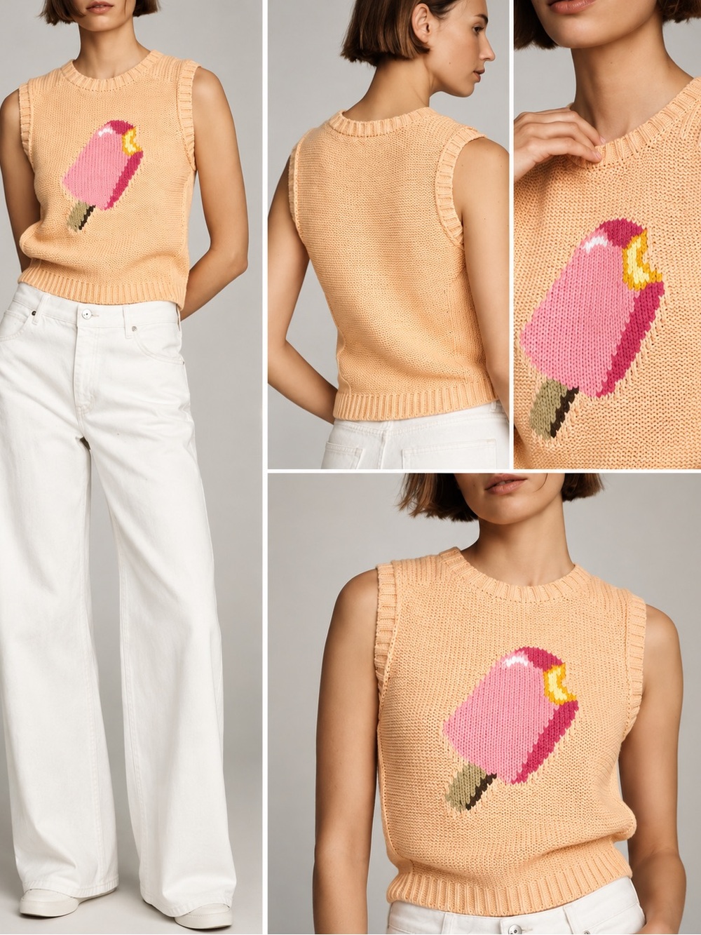 New with Tag! Anthropologie Maeve Knit Sleeveless Sweater W/Pink Popsicle sz M